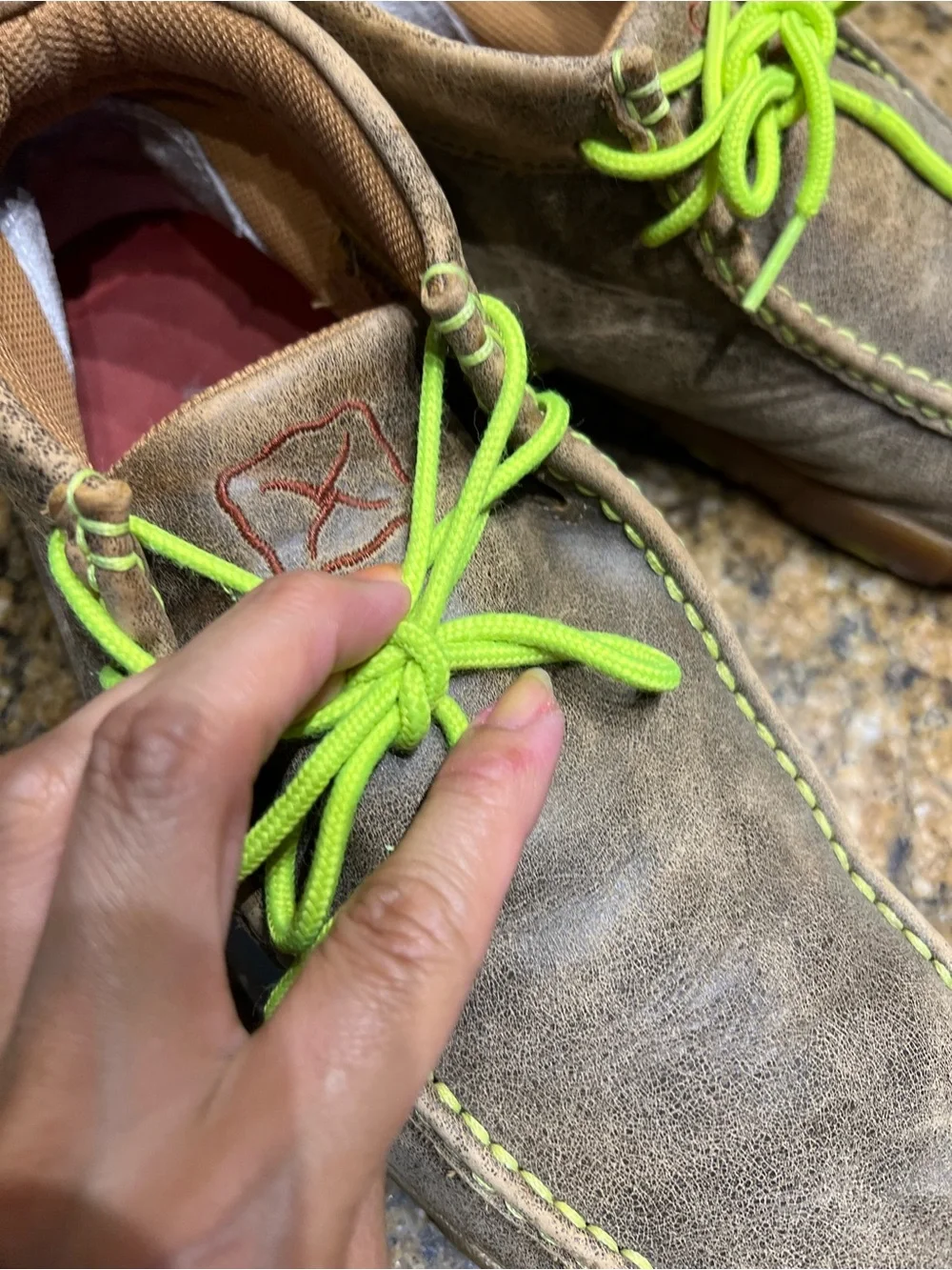 Twisted X Men's Casual Leather Moc Toe Shoes in Brown with Lime Accents